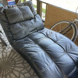 Leather Lounge Chair And Storage Ottoman