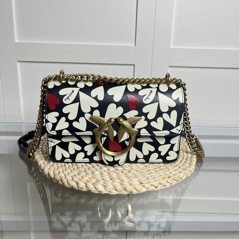 Pinko Heart-Shaped Print Crossbody Small Bird Bag