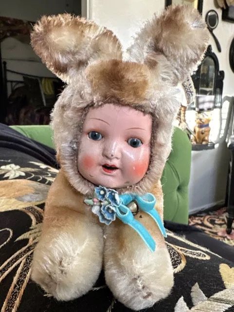 Antique Bunny Baby Doll Stuffed Animal 