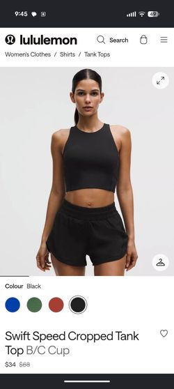 NWT Lululemon Swift Speed Cropped Tank Top B/C Cup - 6, Black