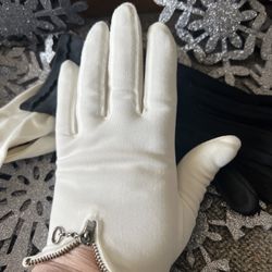 VTG 2pr Black & Ivory Zipper Short Dress/Cocktail Gloves Small 8.5” &7”Long