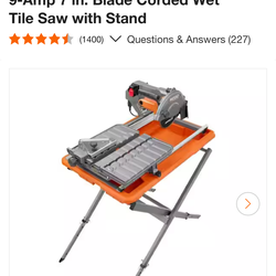 9 Amp 7 inch. Blade corded wet tile saw with stand.