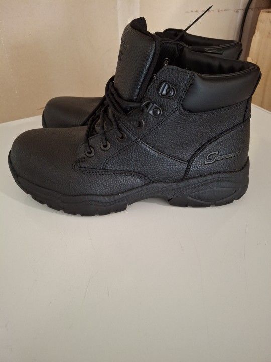 Skechers Men's Steel Toe Leather Work Boots Black - SIZE 10