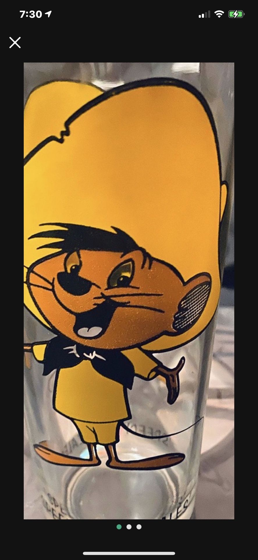 Vintage RARE 1973 16oz Brockway Pepsi Looney Tunes Speedy Gonzalez Glass With Black Writing