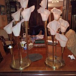 Vintage Calla Lilly Lamp Pink Shades 35" Tall