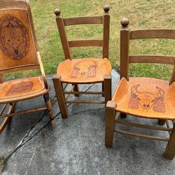 Set Of 3 Leather Handmade Chairs 