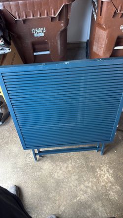 Blue Metal Slatted Folding Outdoor Table