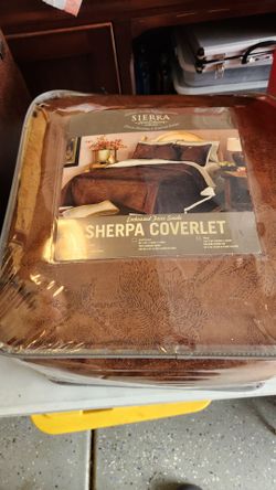 Sierra Embossed Faux Suede Sherpa Coverlet Full/Queen
