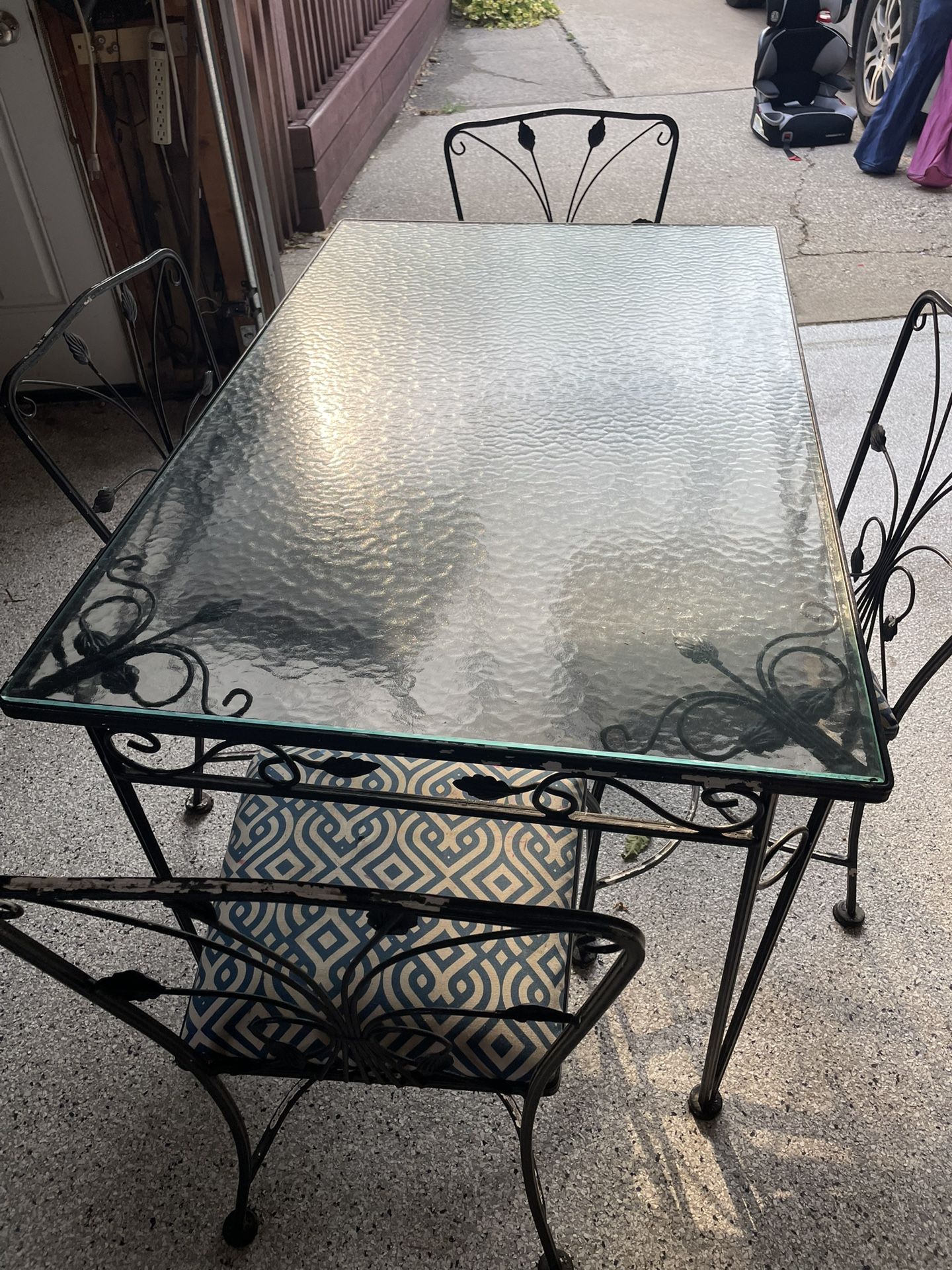 Russell Woodard, Grapevine, mid-century, outdoor table and chairs
