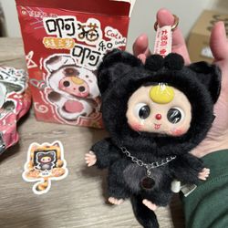 BB3 Baby Three Cats and Dogs Plush Series  - Soft Black Cat Smirk (Coal Ball)