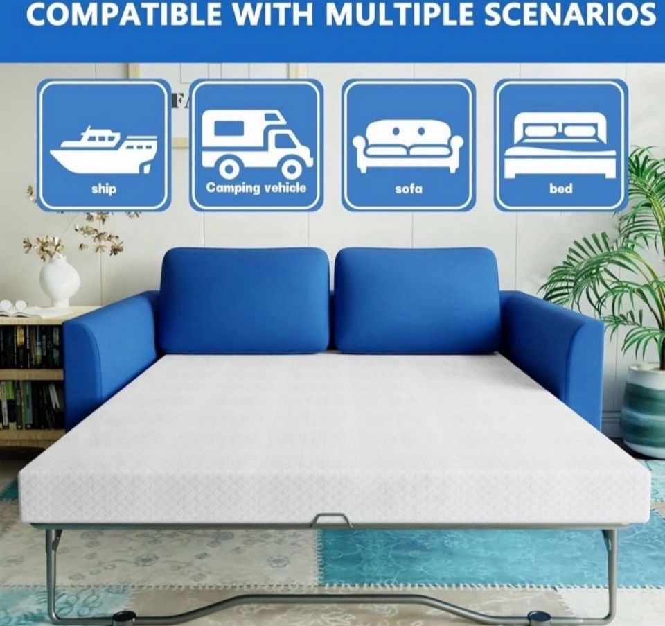 Brand New Rhyme Source 4.5 Inch Cold Gel Memory Foam Mattress for Sleeper Sofa and Couch Beds - Queen Size CertiPUR-US Certified (Sofa Not Included)