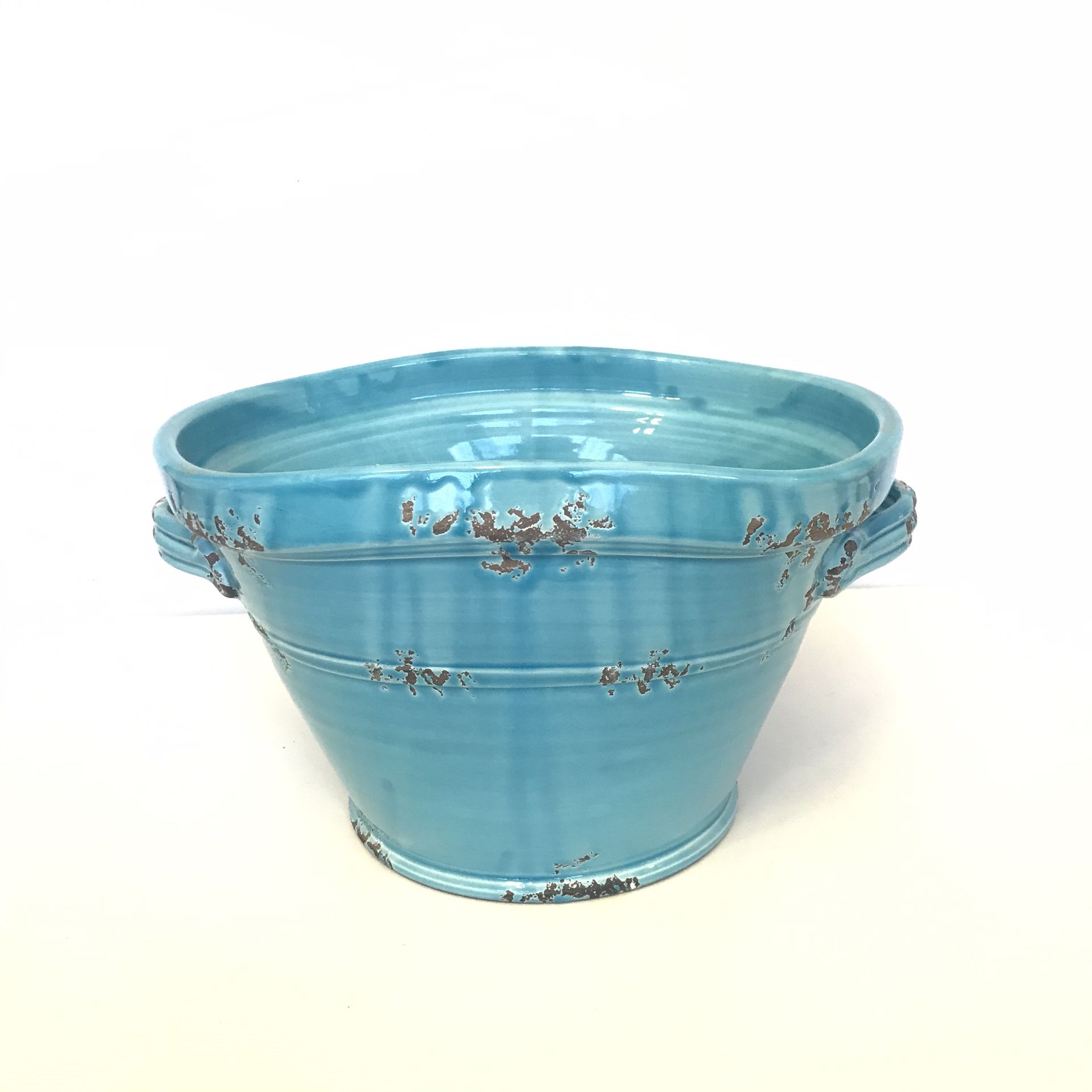 Bizzirri Portofino ceramic turquoise huge bowl 12”x9”x9”