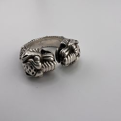 Gucci Tiger Head Cuff Ring Silver 925 Size 8.5