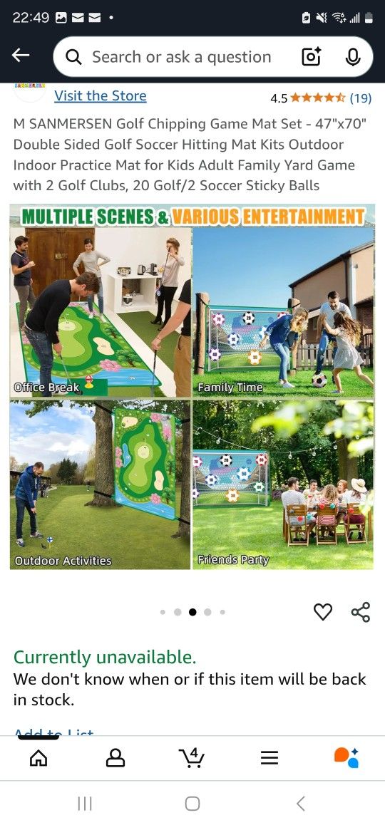 SANMERSEN Golf Chipping Game Mat Set - 47"x70" Double Sided Golf Soccer Hitting Mat Kits Outdoor Indoor Practice Mat for Kids Adult Family Yard Game w