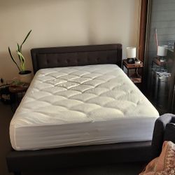 DreamCloud Memory Foam Queen Matress & Grey Bed Frame w/ Headboard