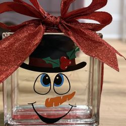 Glass square block with lights(Mr. Snowman)