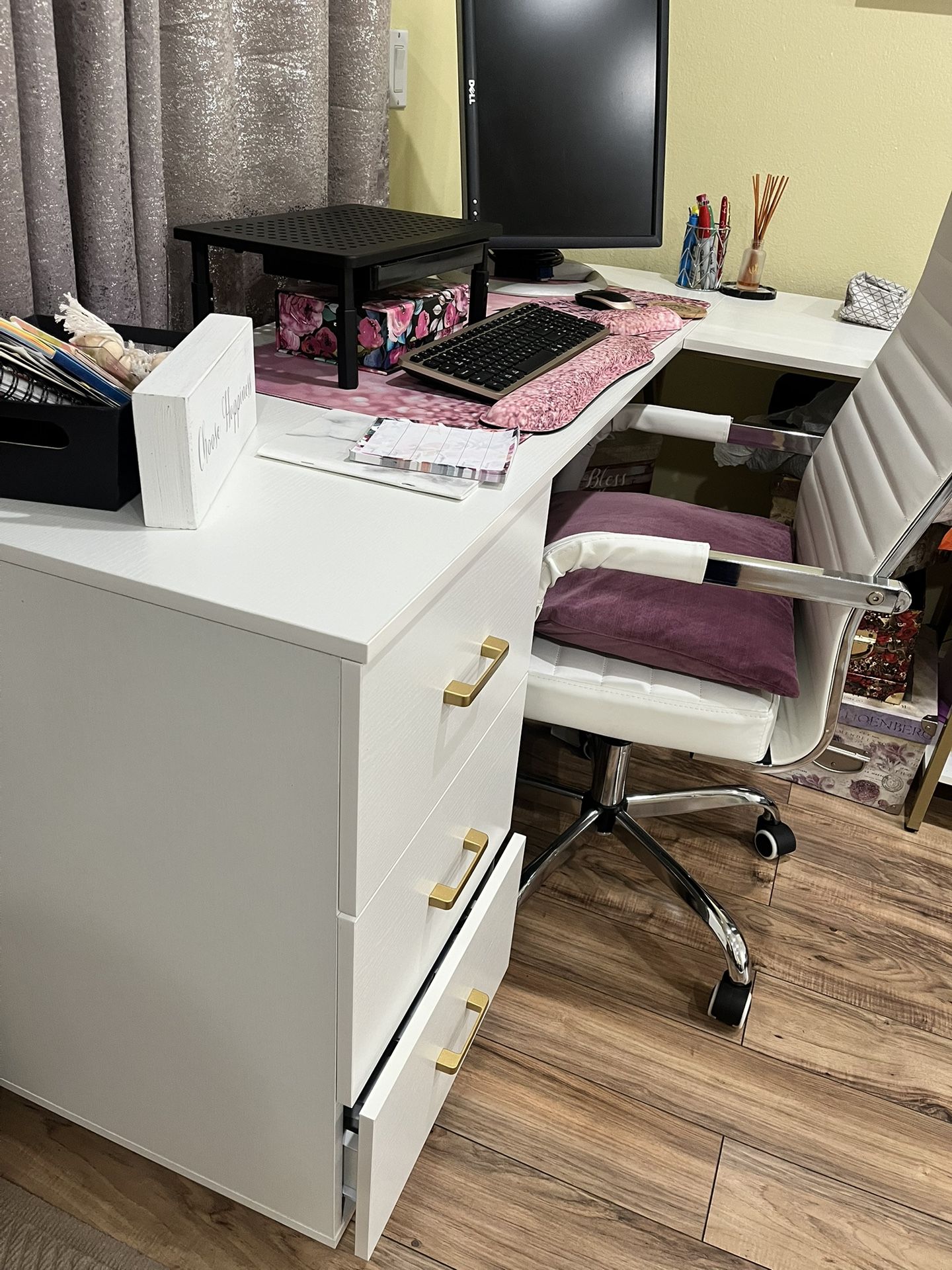 White Desk With Gold Hardware & Chair