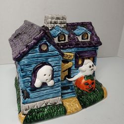 Russ Berrie Haunted House ceramic candle lantern