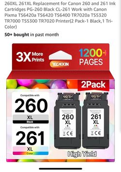 2 Pack 260XL 261XL Ink Cartridges for Canon PG-260 CL-261