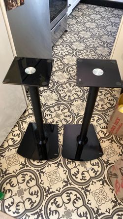 Pair of Black Glass Speaker Stands – Heavy Duty