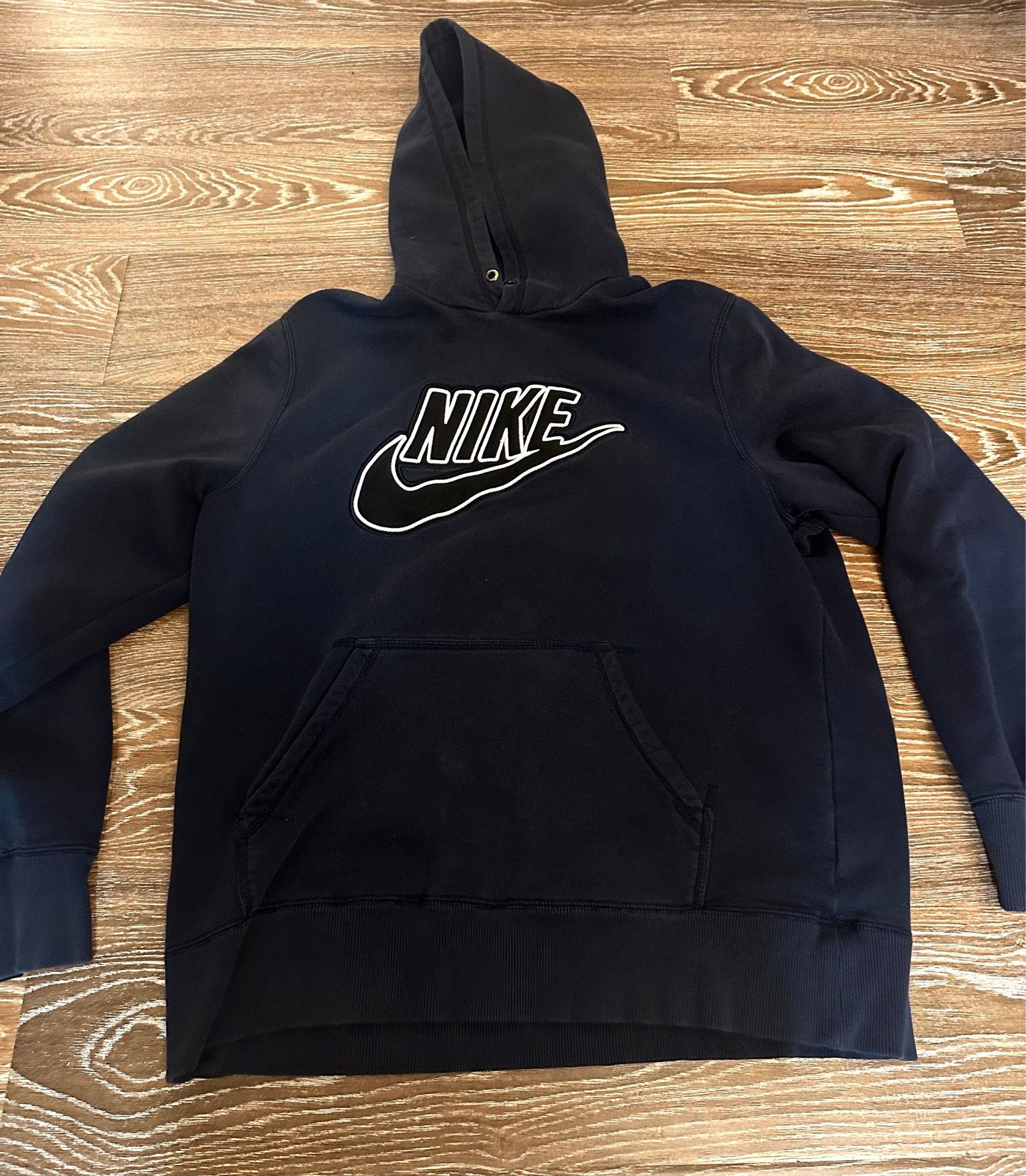 Vintage 90s Nike Black Hoodie Embroidered Spell Out Swoosh Logo Men’s Size XL
