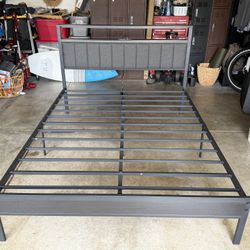Queen Mattress And Bed Frame With Led Lights And Charging Station