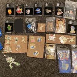 Disney Trading Pins (set of 33) Plus Buzz Lightyear lanyard