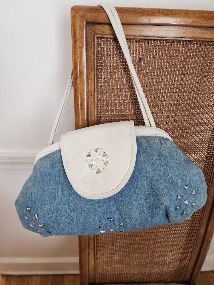 LEATHER DENIM HANDBAG