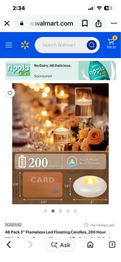 48 Pack 3” Flameless Led Floating Candles, 200 Hour White Battery Operate Waterproof Tealights for Cylinder Vases, Centerpieces at Wedding Decor, Part