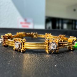 Antique Jewelry 14k solid yellow gold VS Natural Diamond 1.00CTW bangle fancy frame shape bracelet 6.50” 7.15mm