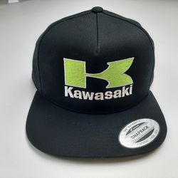 Kawasaki Ninja Embroidered Flat Bill Baseball Cap Hat Black 