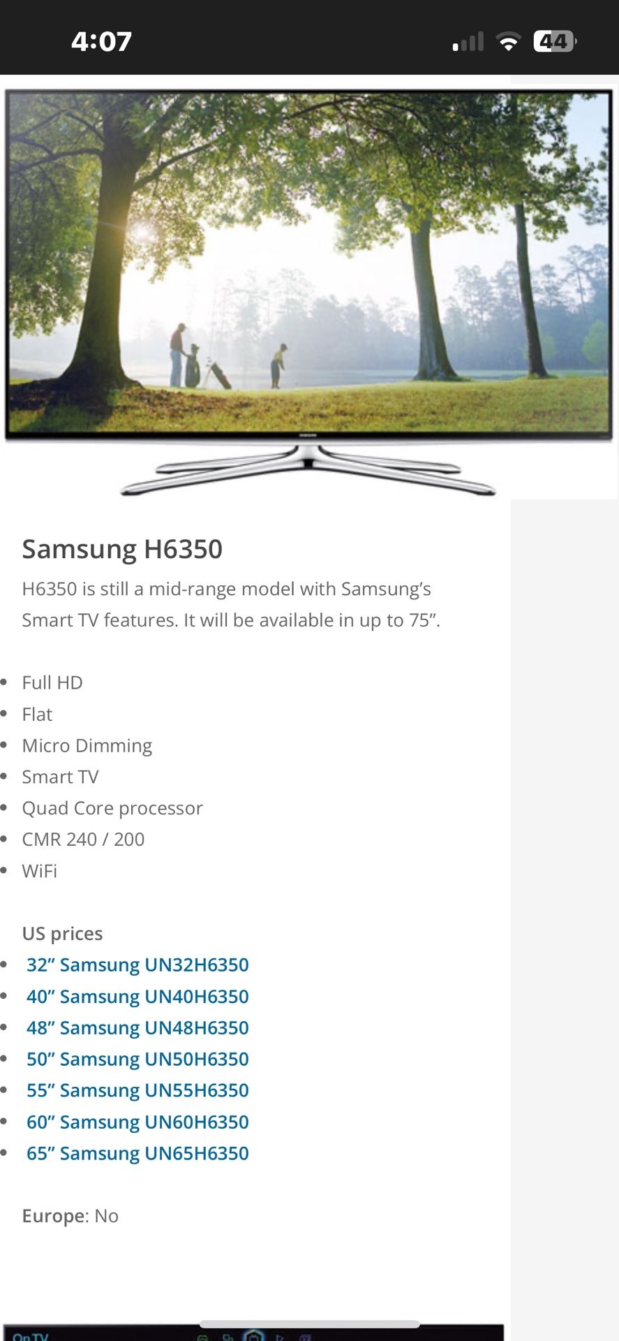 Samsung 60’ Tv 2014