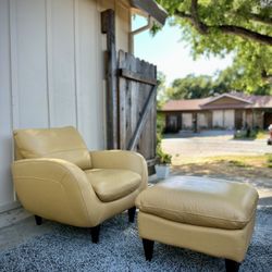 Italsofa Golden Mustard Leather Club Chair & Ottoman | FREE Delivery