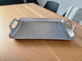 Silver Hammered Metal Serving Tray with Handles