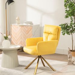 Accent Velvet Chairs Tufted Button Wingback Vanity Chair with Arms and Metal Legs Tall Back Desk