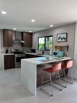 Walnut oak flat panel cabinets on sale