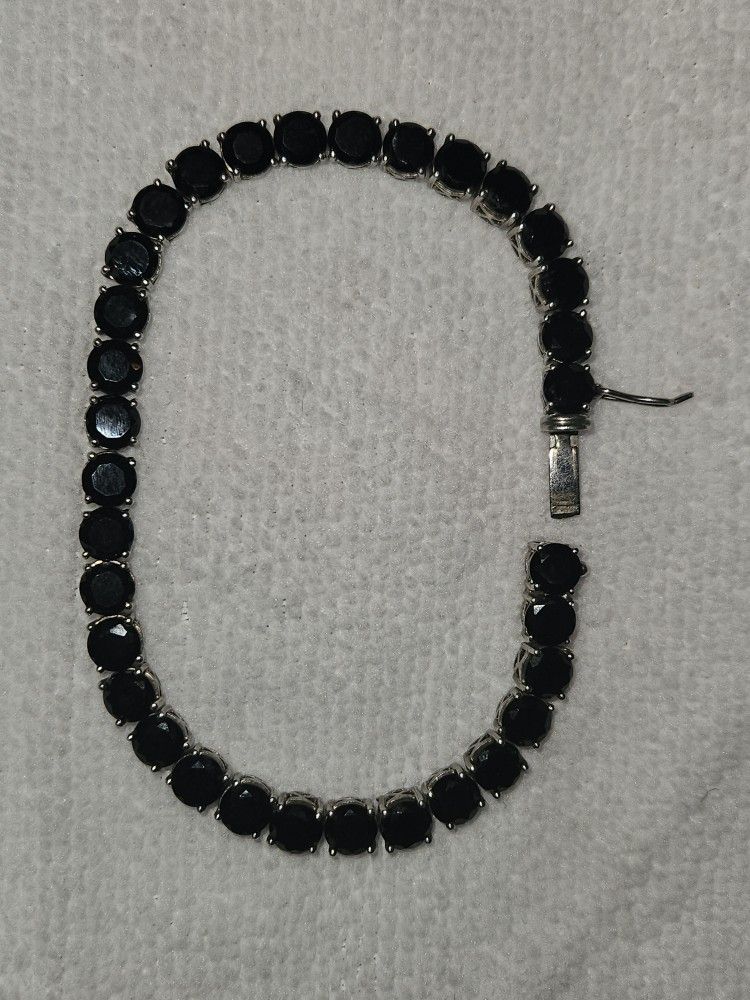Black Spinal, Silver Tennis Bracelet. Large