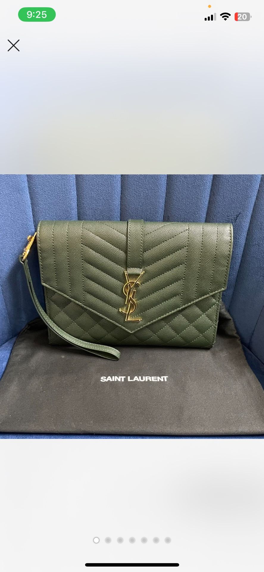 Saint Laurent Green Quilted Wristlet