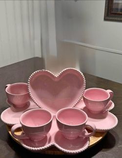 Pink Ceramic Heart Tea Set