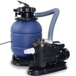 12" Sand System Filter Tank 10,000 Gal Above Ground Pressure Gauge with 0.75 HP Pool Pump Kit, Blue  Dimension 23.5 x 18.9 x 18 inches
