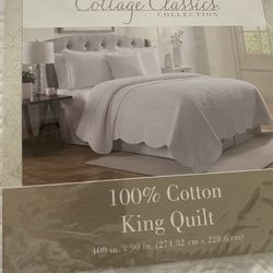 Cottage Classics Collection 100% Cotton King Quilt 108x90 White