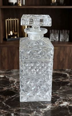 Vintage 1960s-80s Cut Glass Decanter Square Diamond Pattern 9