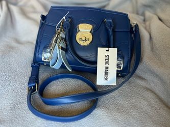 New Steve Madden Navy Blue Structured Satchel Crossbody Purse NWT