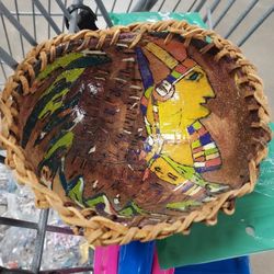 Hand Painted Bowl made from Gourd with Leather Edging