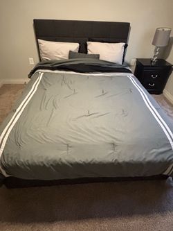 Queen Bed Frame + Mattress Bundle – Upholstered Headboard