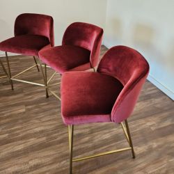 Set of Red Counter Stool Chairs Velvet- Free Delivery