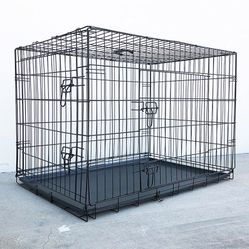 New in box $60 Folding 42” Dog Cage 2-Door Pet Crate Kennel w/ Tray 42”x27”x30” 
