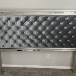 “Glam Styled”.  Gray Mirror Trimmed Headboard