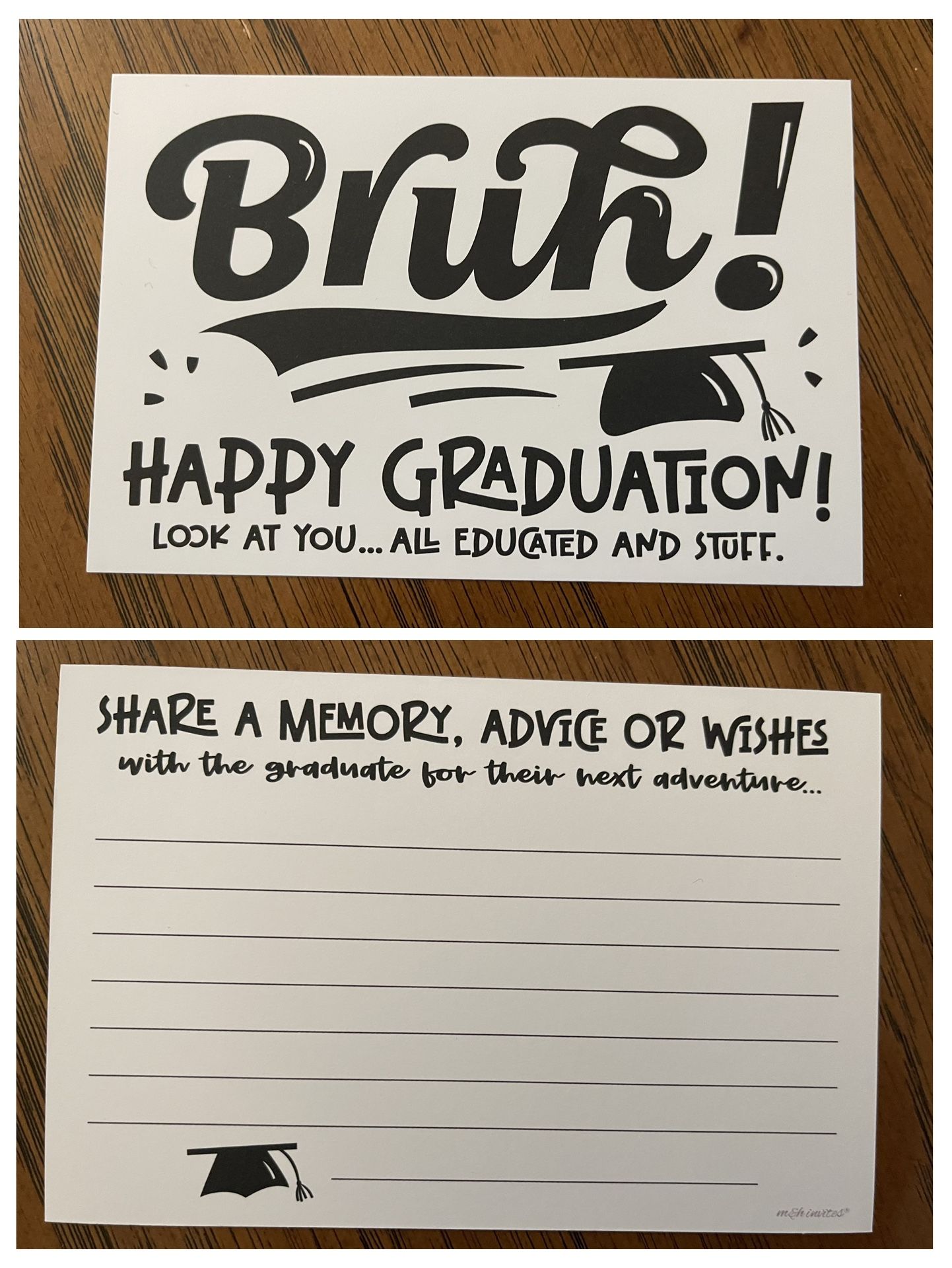 Set of 31 “BRUH Happy Graduation Look at You All Educated and Stuff” Memory, Advice or Wishes Cards