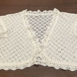 Chic Cream Crochet Women's Blouse Cardigan 